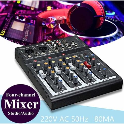 LEORY Karaoke Mixer Professional 4 Channel Studio Audio Mixing Console Amplifier Digital Mini Microphone Sound Mixer Sound Card