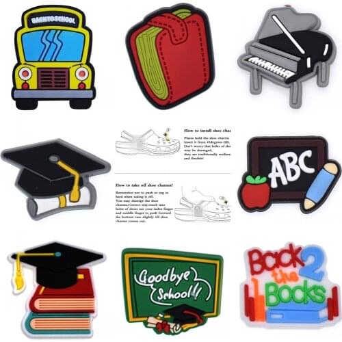 10 PCS Classic Charms Graduation Dress Cap School Bus Book Notes Piano Blackboard Color Palette Doctors Suit Fit Students Shoes