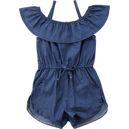 Citgeett Toddler Baby Kids Girls Denim Blue Strap Romper Jumpsuit Collar Playsuit Clothes Summer Casual Clothing