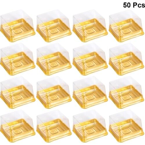 50pc Moon Cake Boxes Square Baking Egg-Yolk Puff Container Packing Box for Pastry Cheese Cake Golden Boxes Container Size S L A5