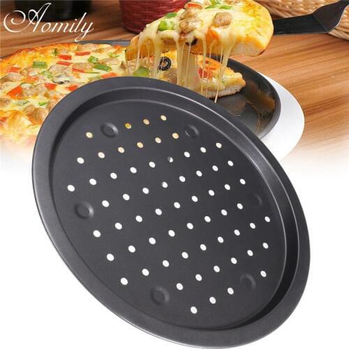 Aomily 14''/35cm Round Nonstick Pizza Pan Carbon Steel Pizza Stones Oven Baking Pans Cake Pie Dish Mold Tray Kitchen Bakeware