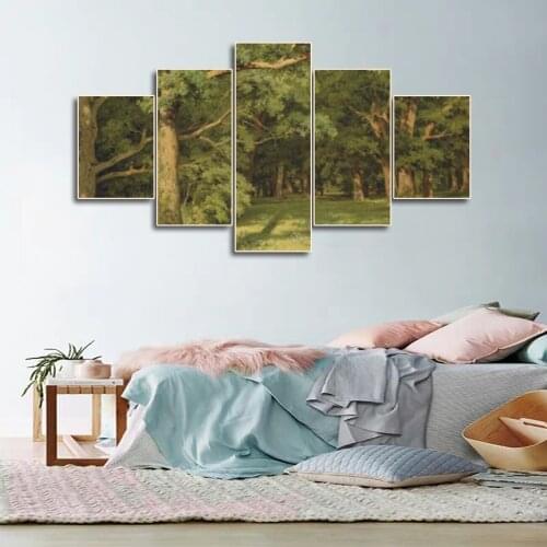 Laeacco Canvas Calligraphy Painting Abstract 5 Panel Forest Wall Artwork Poster Print Nordic Home Living Room Decoration