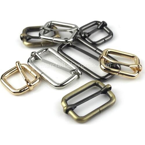 Metal sliding bar buckle tri-gildes slider rectangle adjuster buckle for leather craft bag strap belt shoulder webbing