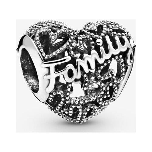 Fashion Jewelry 925 Sterling Silver Beads Fit Original Pandora Bracelets Family Heart Charm Women DIY Gift