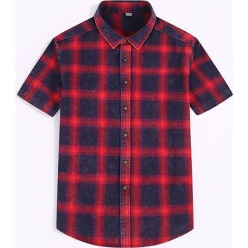 2020 mens new summer casual and comfortable short sleeve shirt cotton color textile Plaid all over short sleeve mens shirt