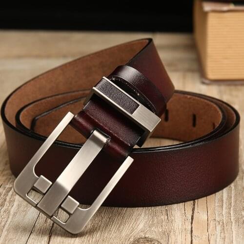 WESTERN AUSPICIOUS Belt Men Alloy Buckle Black Coffee Cowskin Genuine Leather Belts 105-125CM