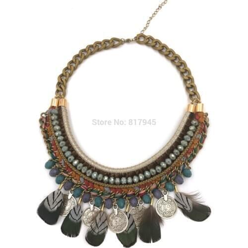 2016 new fashion jewelry hand make necklace wholesale Bohemia style Tassel feather necklace