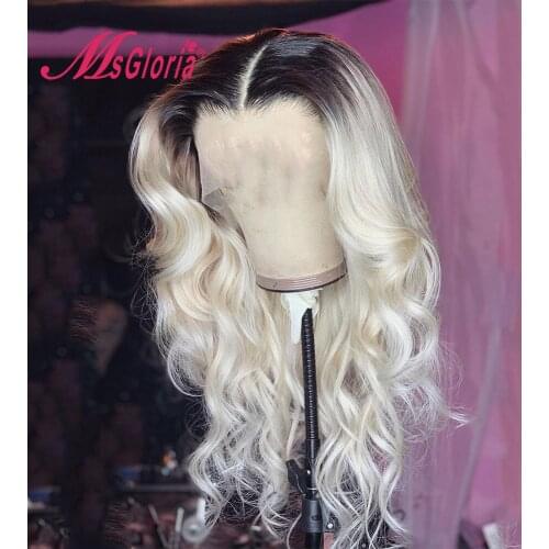 Ombre Platinum Blonde Transparent Lace Front Human Hair Wigs Yellow13x6 Lace Frontal Wig Wavy Remy Brazilian Hair Wigs For Women