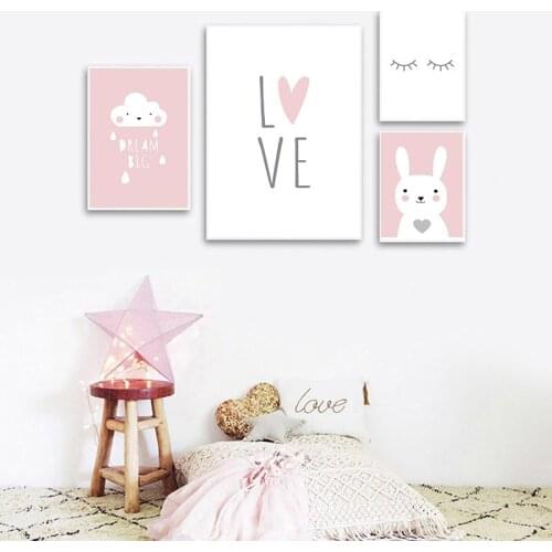 Cartoon Animal Poster Baby Room Wall Decoration Canvas Painting Nursery Wall Art Decoration pictures Bunny Heart Eyelash