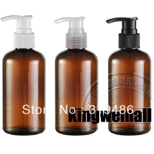 Wholesale 300pcs/lot Capacity 220ml Empty PET Plastic Brown Bottle Container with Lotion Cream Pump For Cosmetic Packaging