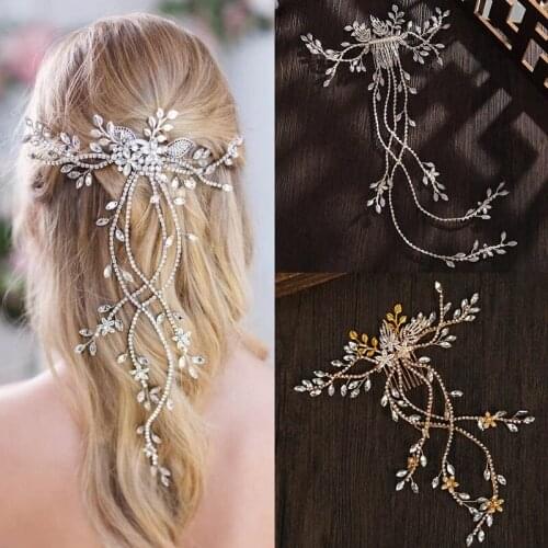 Luxury Crystal Beads Leaf Flower Bride Headbands Hair Combs Princess Headdress Wedding Bridal Engagement Hair Accessories