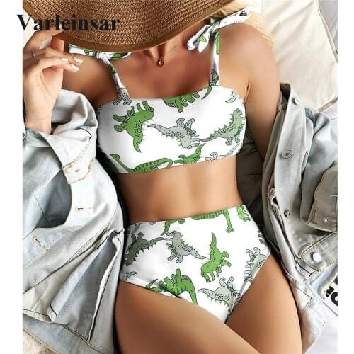 Sexy Dinosaur Printed Female Swimsuit High Waist Bikini Women Swimwear Two-pieces Bikini set Bather Bathing Suit Swim Lady V3175