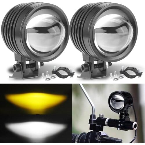Super Bright Motorcycle LED Headlight Mini Projector Lens Dual Color white yellow Car ATV Driving Foglight Auxiliary Spotlight