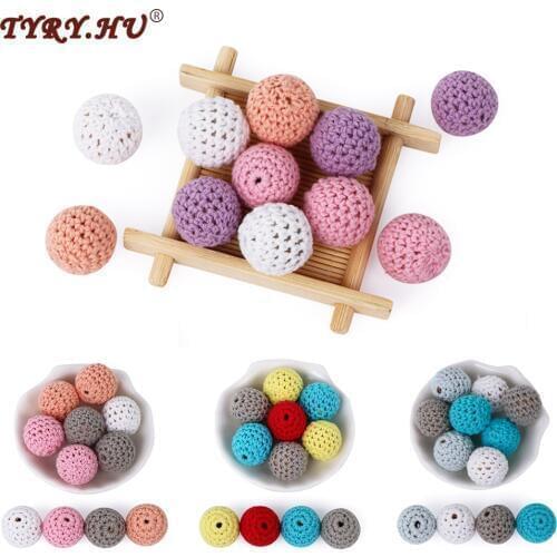 TYRY.HU 10pc Crochet Wooden Beads Mix Handmade 20MM Ball Baby Chewable Beads DIY Teething Jewelry Crib Sensory Toy Baby Teether
