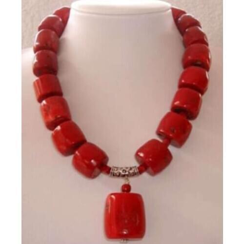 Amazing Red Cylinder Coral Beads Fashion Jewelry Necklace 18" AAA