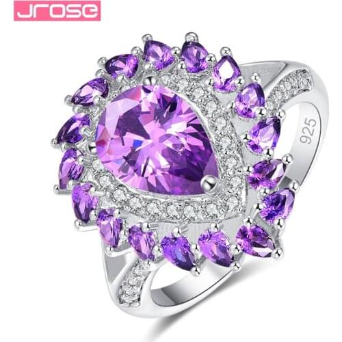 JROSE Purple & Yellow Crystal Zircon Wedding Engagement Rings For Women Romantic Female Silver 925 Jewelry High-Quality