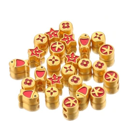 10pcs/lot Charms Round Star Fish Metal Beads Matte Gold Beads fit 3mm Round Leather Cord Bracelet Necklace Jewelry Making