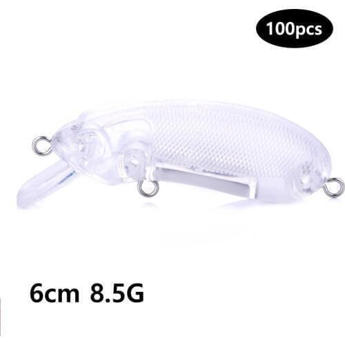 100pcs Unpainted Clear Plastic Minnow Fishing Lure Bodies Bait Isca Artificial Fishing Blank Lure Wobbler