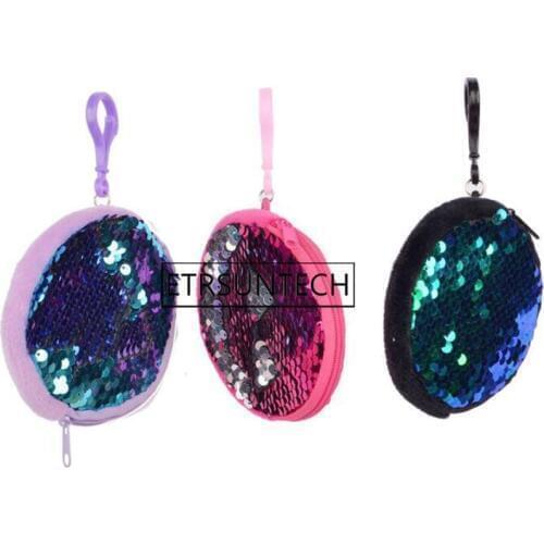 100pcs Mermaid Sequins Earphone Storage Bag Digital Cable Package Coin Purse Mini Wallet Girl Glittering Zipper Purse