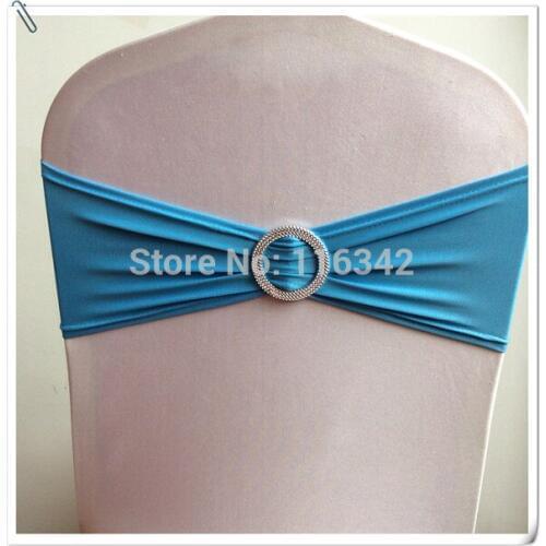 100pcs Blue Stretch Chair Cover Band Lycra Spandex With Ring Buckle Replace Chair Sash Wedding Party Decor FREE SHIPPING Marious