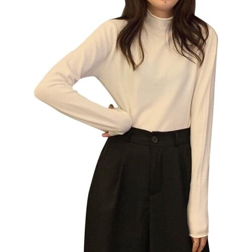 2021 Spring and Autumn new womens half high neck bottoming shirt T-shirt ins tide Womens Long Sleeve Base Solid Color T-shir