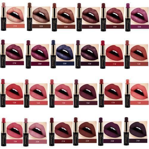 24 Colors NICEFACE Matte Lipstick Lip Gloss Waterproof Long Lasting Lip Stick Lip Makeup Nude Lipstick