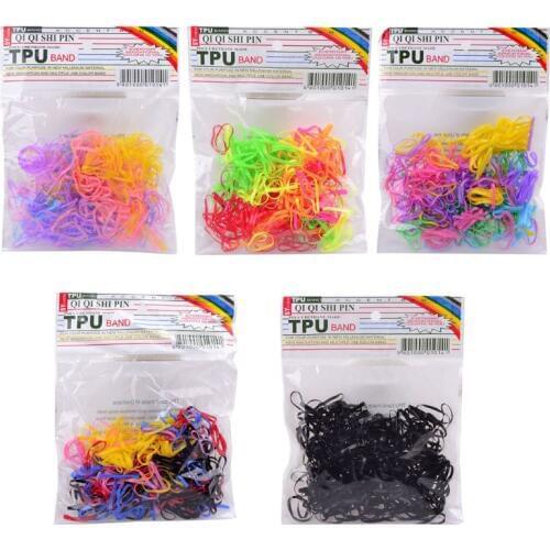 300Pcs/Pack Women Girl Elastic Hair Rope Tie TPU Plastic Rubber Ponytail Holder Colorful/Black Candy Color Disposable Headband
