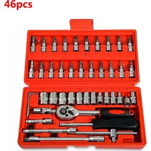 46pcs 1/4-Inch Socket Set Car Repair Tool Ratchet Set Torque Wrench Combination Bit a set of keys Chrome Vanadium Car Repairing