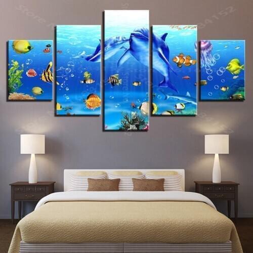 Wall Art Mosaic Pictures 5 Pieces diy Diamond Painting Dolphins 5d cross stitch Embroidery Rhinestone Decoration Arts and Crafts