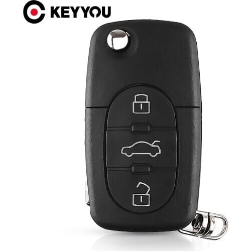 KEYYOU 3 Button Car Key Case For VW Volkswagen Golf Polo T5 Passat Skoda Beetle CR2032 Battery Holder with Uncut blade HU66