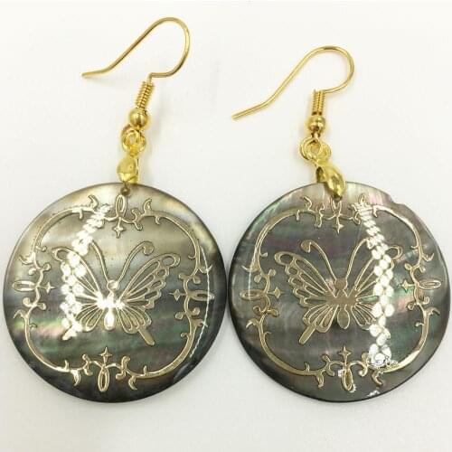 Free Shipping Women Fashion Jewelry Black Mother of pearl Shell Butterfly beads Earring 1Pair C8352