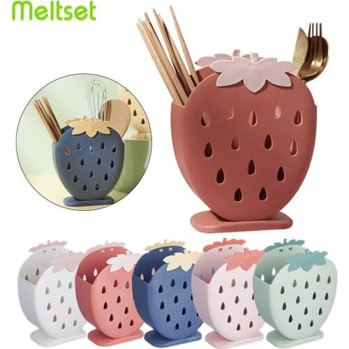 Cartoon Strawberry Chopsticks Holder Spoon Drain Storage Rack Plastic Kitchen Tableware Storage Racks