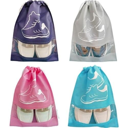 Travel Shoe Storage Bag Portable Non-woven Shoes Pouch Shoes Sorting Drawstring Organizer with Clear Window for Women Wen