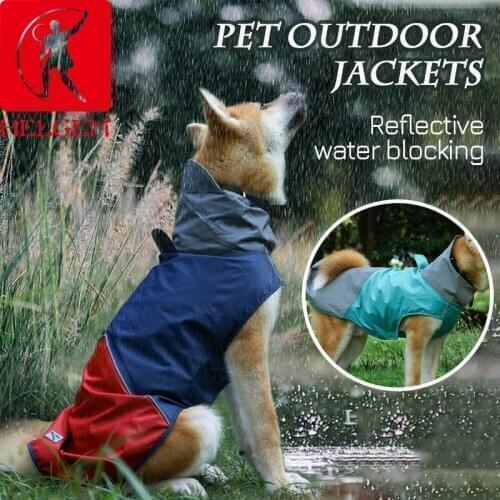 HELGEM Professional Pet Dog Raincoat Reflective Waterproof Zipper Clothes High Neck Outdoor Pet Clothing Coat