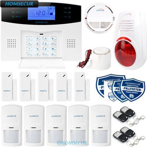 HOMSECUR Wireless&Wired 2G SMS Autodial Burglar Alarm System with Smoke Detector