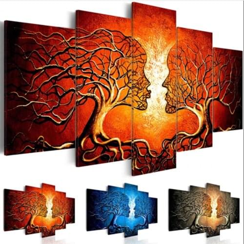 Canvas Painting Home Decor 5 Pieces Kiss Tree Red Blue Yellow Color Love Pictures Prints Abstract Poster Modular Room Wall Art