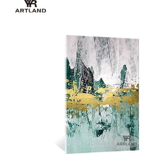 Modern abstarct Quadros Home decoration Hand painted canvas oil painting gold lake green and blue 2 pieces wall art pictures