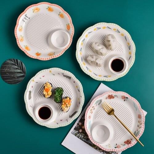 Japanese Style Ceramic Dumpling Plate Dumpling Plate with Sauce Plate Vinegar Plate One Sushi Plate Creative Hotel Lace Plate