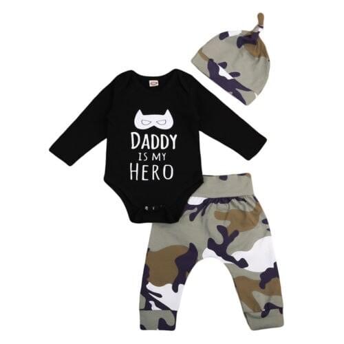 Newborn Baby Boys Tops Long Sleeve Romper Bodysuit Jumpsuit Pants Hat Outfit Set