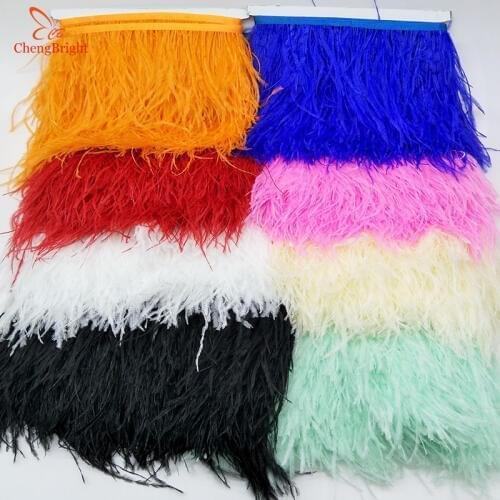 ChengBright 1yards Natural Ostrich Feathers Trim Fringe Ribbon For Wedding Decoration Dress/Clothes Accessory Feathers Ribbon