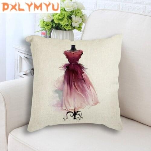 Linen Cotton Back Cushion Watercolor Vogue Girl Dress High Heels Nordic Posters Prints Cushion Throw Pillow Sofa Home Decor