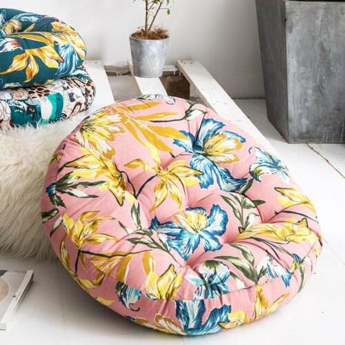Retro Style Futon Cotton and Linen Tatami Mat Seat Cushion Bedroom Childrens round Living Room Tent Floor Mat Machine Washable