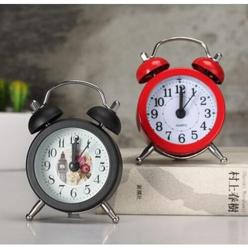 1PC Mini Metal Alarm Clock Portable Home Lovely Cartoon Alarm Clock Rural Small Fresh Desktop Metal Alarm Clock Desktop