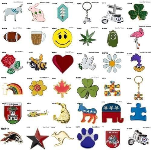 Metal Badge Smile face Green leaves The who Bee Red Heart Kiwi Bird Dove White Daisy Maple Leafs Daffodil Road Runner Elephant