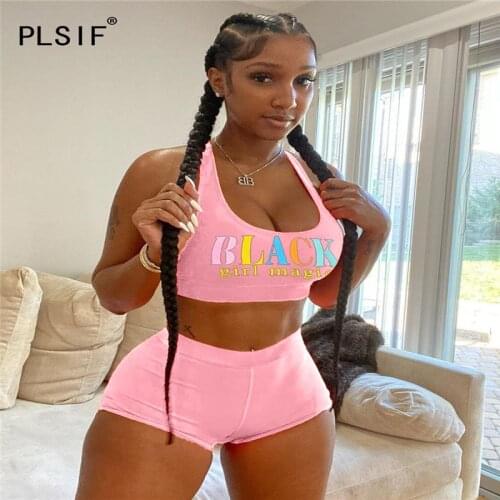 Beach style fashion sexy womens wear rainbow letters bra tops and tight shorts 2 piece set sexy sports outfit