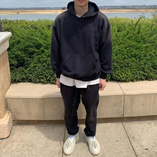 Grace Of God 7th Autumn Winter Mens High Street Hip Hop Distressed Solid Color Hooded Sweater Boy Hoodie