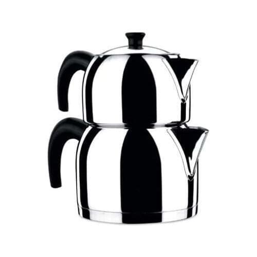 Korkmaz Orbit A070-A071 18/10 Stainless Steel Turkish Teapot Set With Ergonomic Handle Stainless Steel Set For Brewing Tea