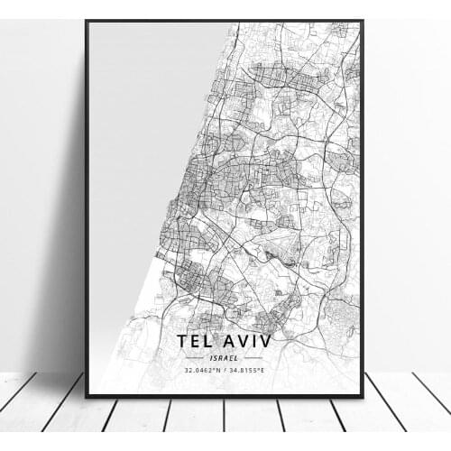 Netanya Jerusalem Tel Aviv Haifa Tiberias Iseael Canvas Art Painting Map Living Room Kitchen Poster
