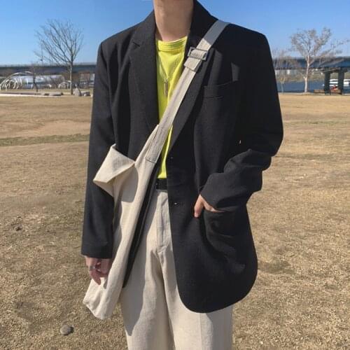 Solid Long Sleeve Blazer Men Korean Loose Single Breasted Boy Suit Simple Slim Pocket Blazer Mens 2021