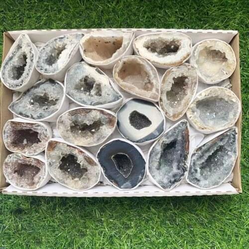 Wholesale High Quality Natural Gery Agate Cluster Geode Druzy Gift Box for Decoration -XCG
